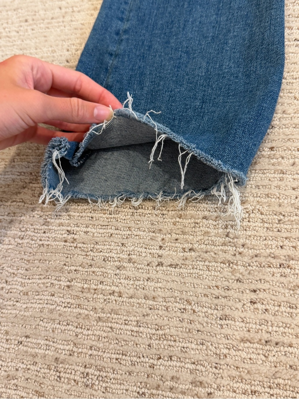 MOTHER Blue Flare Jeans with Distressed Hem - Picture 2 of 7